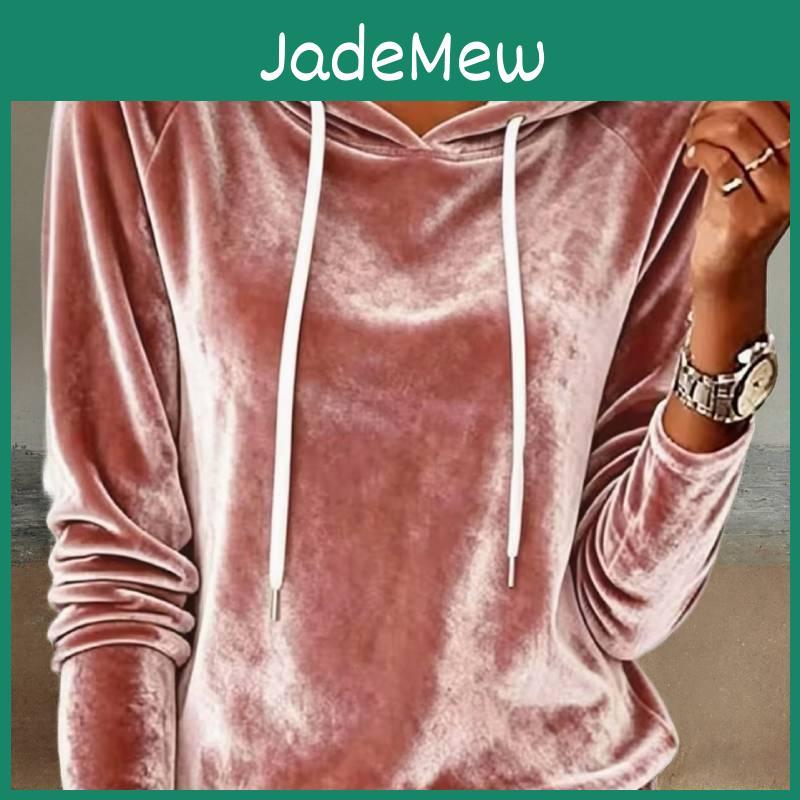 Silk Velvet Hoodie With Drawstring Hood For Womens Casual Autumn Winter Wear
