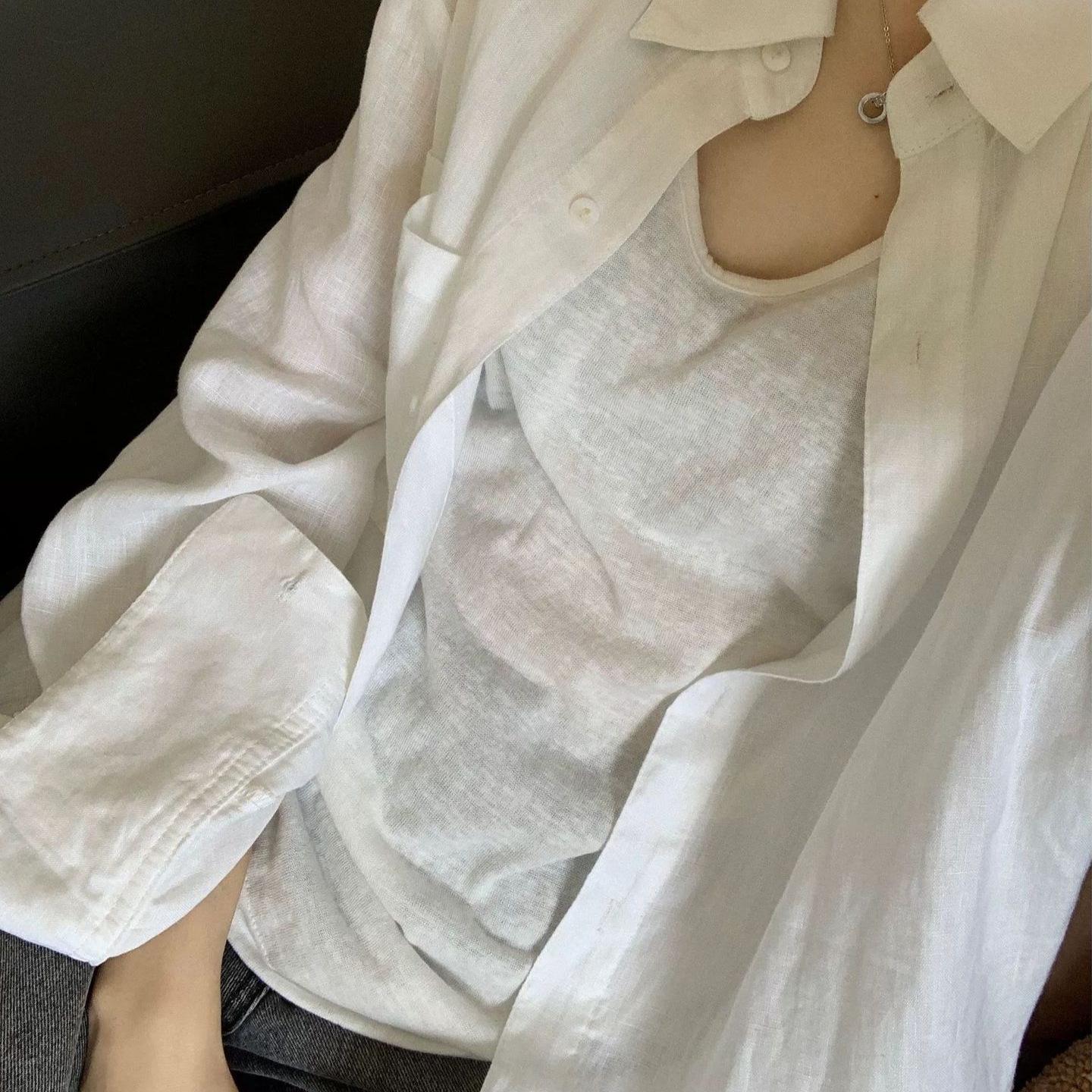 

Cotton Linen Solid Color Loose Casual Vest White Short Sleeve