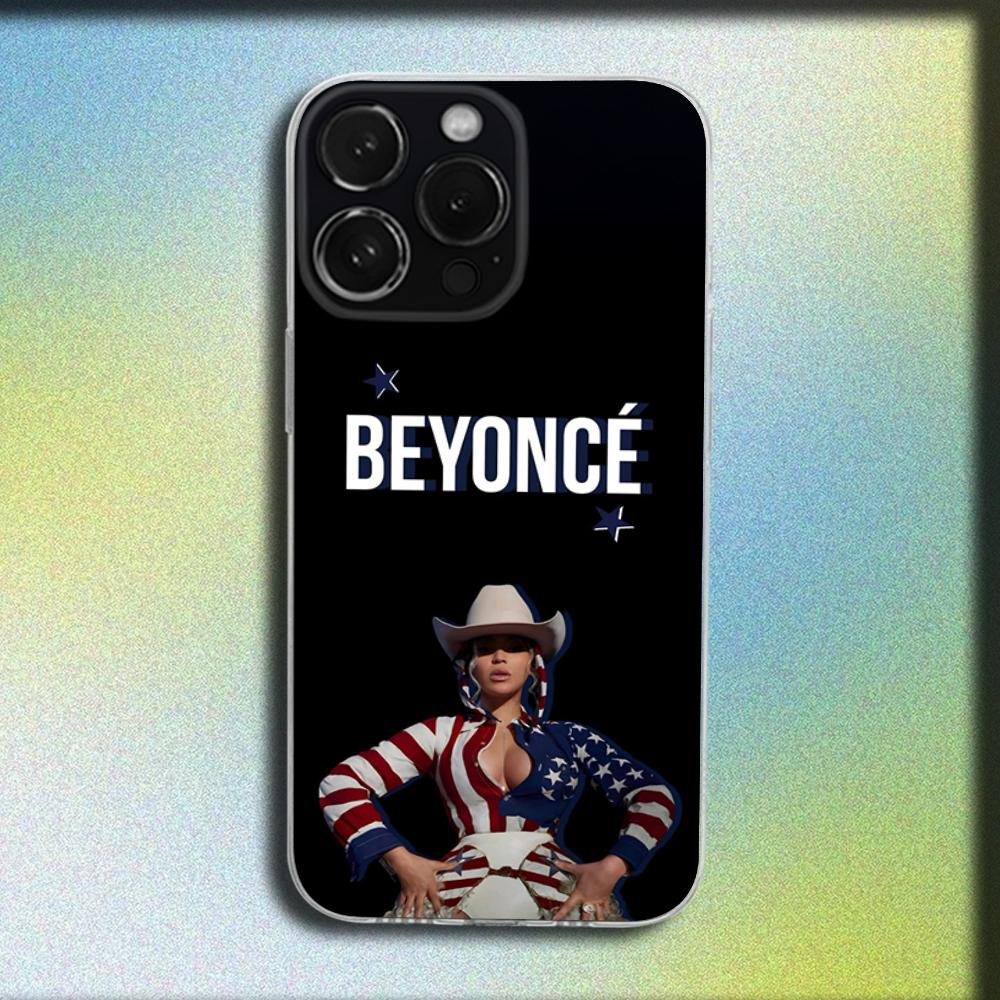 Coque de téléphone pour iPhone 16,15,14,13,12,11 Plus,Pro,Max,XR,XS,X,Plus,SE,Mini - B-Beyonce - Housse Souple Transparente