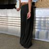 Women Pants Elastic High Waist Wide Leg Casual Trousers Pure Color Hollow Embroidery Casual Trousers with Liner Daily Wear