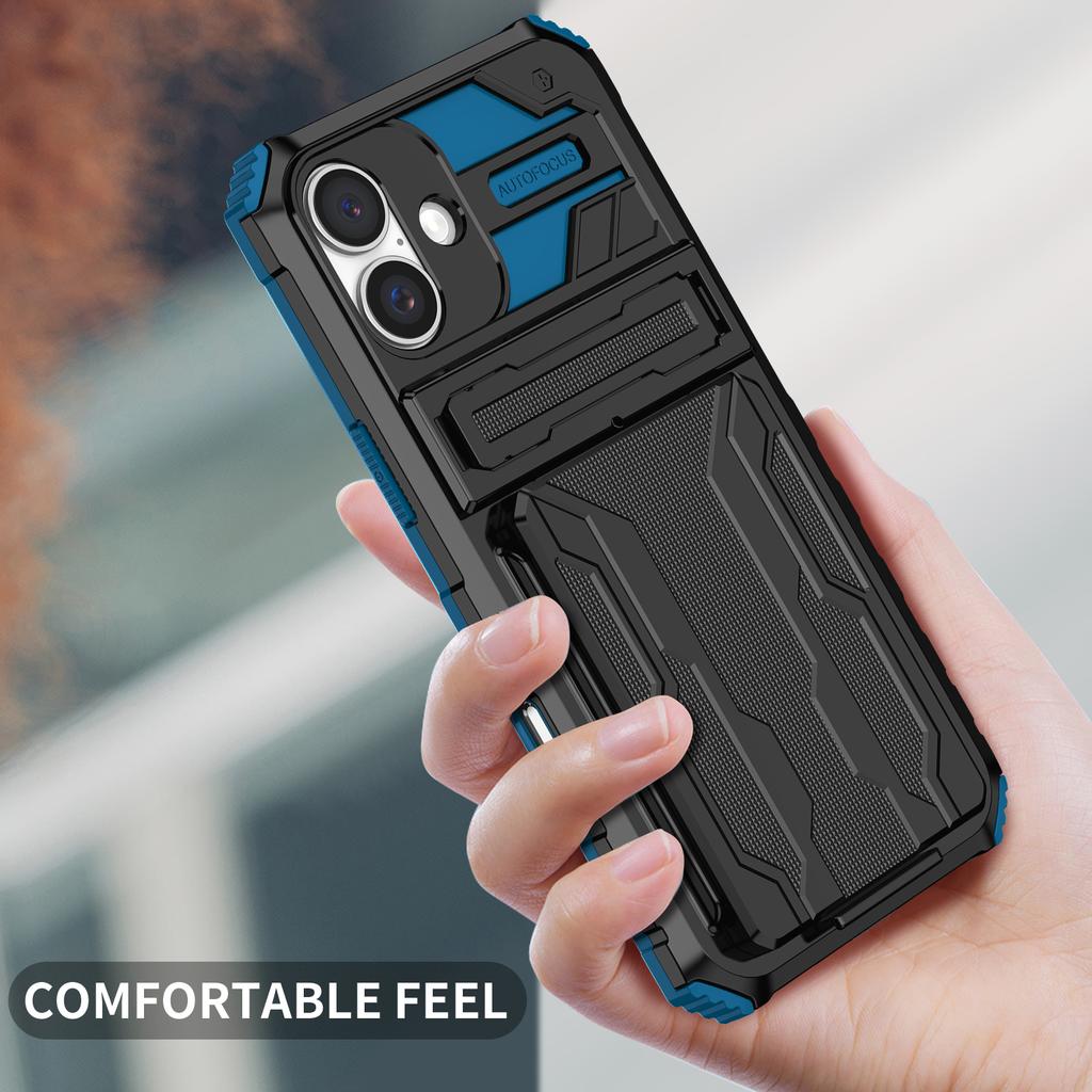 For iPhone 16 Case with Card Holder PC + TPU Phone Back Cover Kickstand