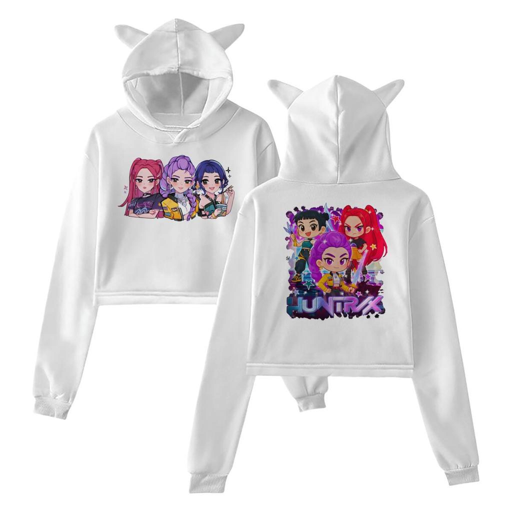 K-Pop Demon Hunters Mira Rumi Zoey Cat Cropped Hoodies Women Long Sleeve Hooded Pullover Crop Tops Casual Streetwear Clothes
