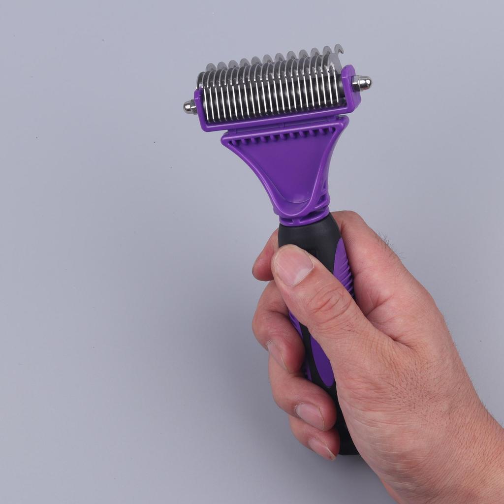 Double-Sided Knot & Shedding Comb for Pets - 23+12 Floating Hair Rake for Cats & Dogs