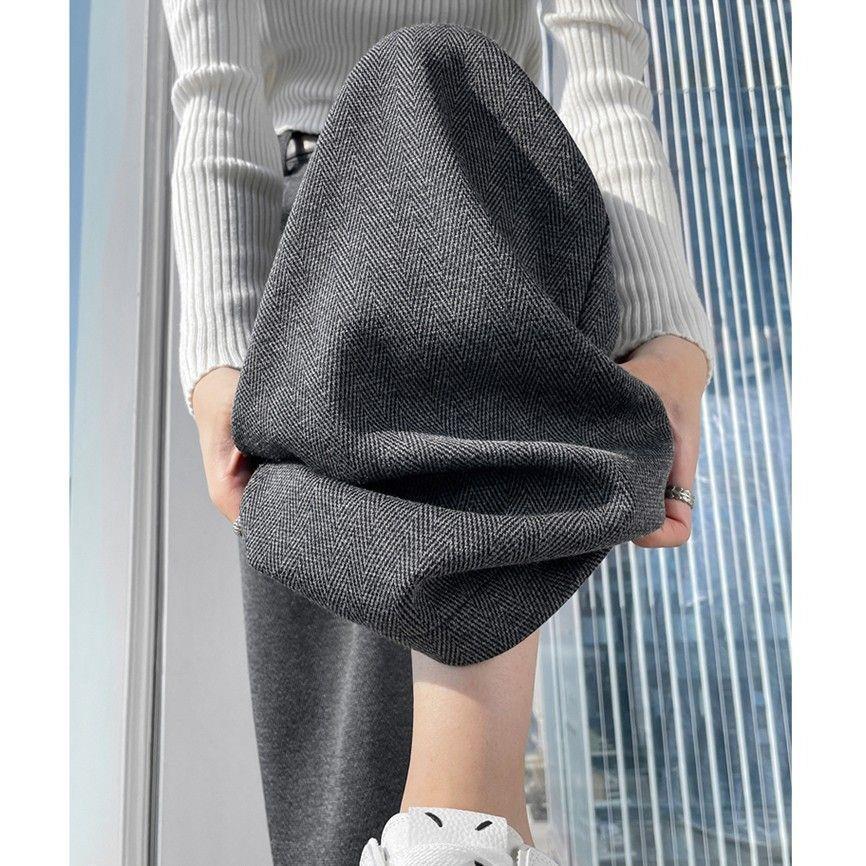 2025 Autumn/Winter High-Waisted Herringbone Wool Blend Wide-Leg Pants