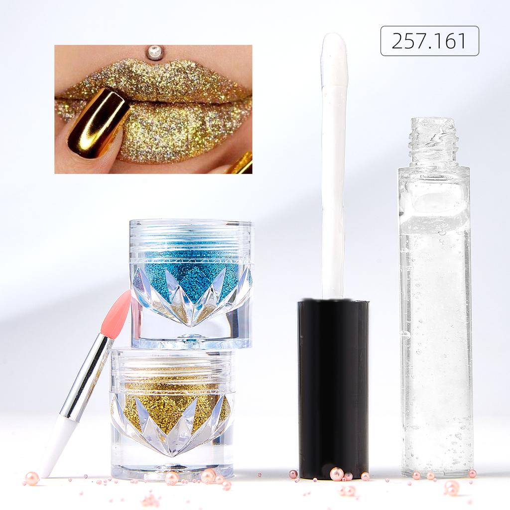 New Lip Gloss Glitter Powder Lip Glaze Girl Makeup Two-color Set Lip Glaze Lasting Nail Glitter