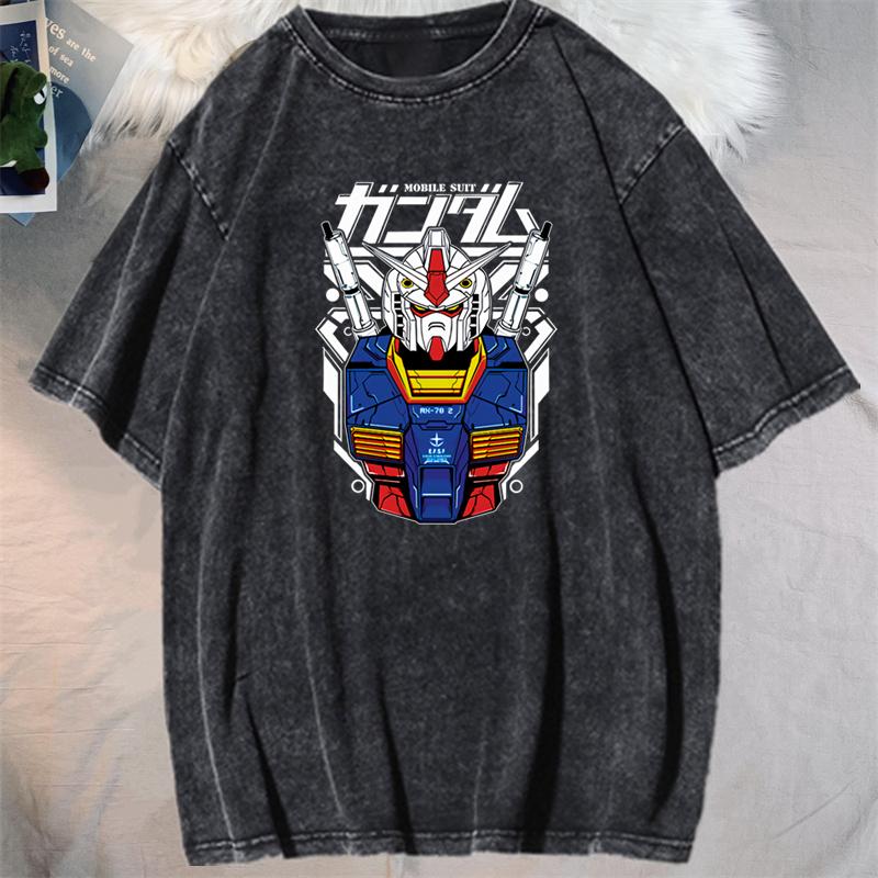 Anime GUNDAM Barbatos Graphic Printed Tshirt Mens and Womens Washed Tshirt High Quality Vintage Cotton Tshirt YK Top