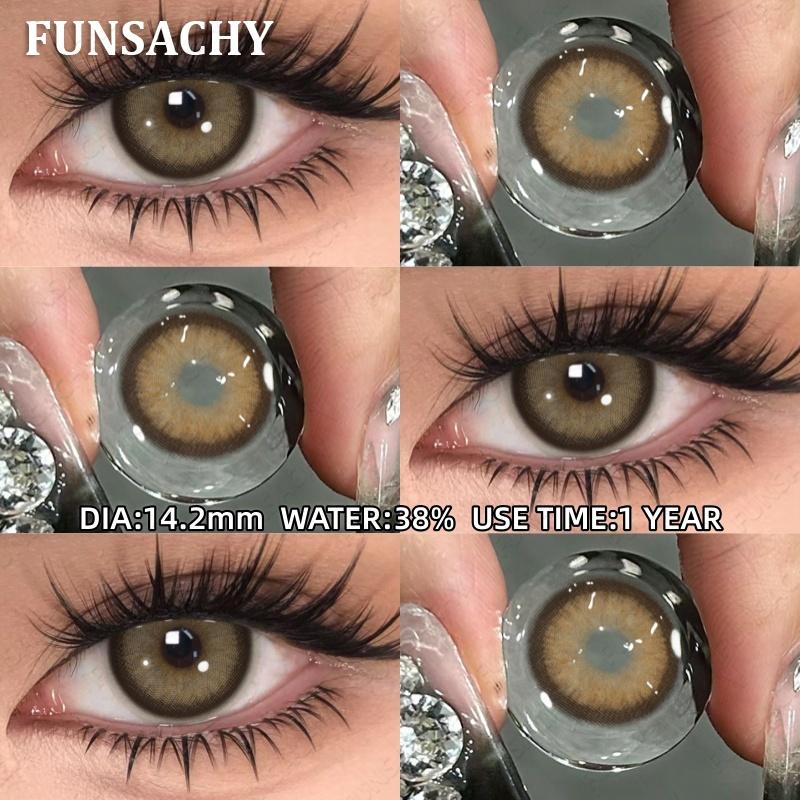 FUNSACHY 1pair New Natural Contact Lenses Black Contacts Gray Lenses Color Brown Contact Lens Yearly Beautiful Pupils for Women