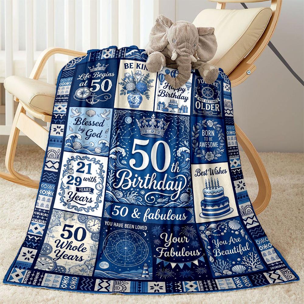 50th Birthday Celebration Flannel Blanket-Soft and Suitable for Sofas,Beds,Offices,Travel,All Seasons,Great Gift for Holidays and Birthdays.