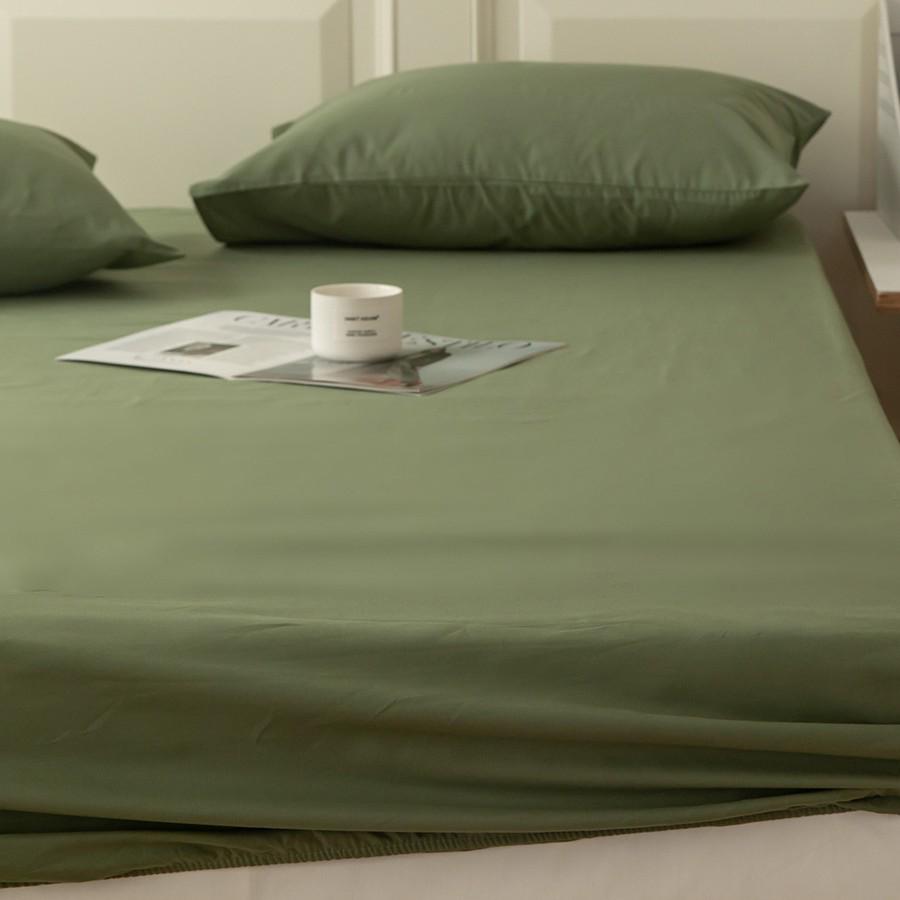 Solid Color Cotton Fitted Sheet & Pillowcase Set - Single Bed Mattress Protector