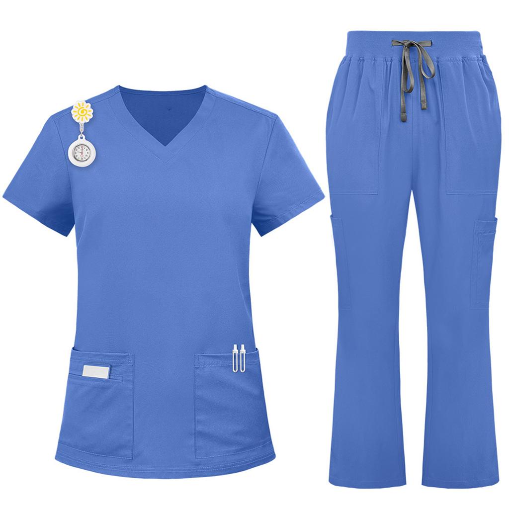 Ladies' Comfortable And Casual Solid Color Short Sleeved Pants Protective Suit Set