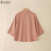 ZANZEA Women Turn Down Collar Loose 3/4 Sleeve Cotton Blouse