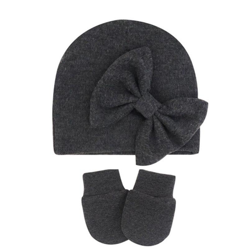 Baby Stuff Accessories Baby Girl Hat Anti-grip Gloves Set Infant Beanie Solid Big Bowknot Cap For Girls Kid Bow Hats