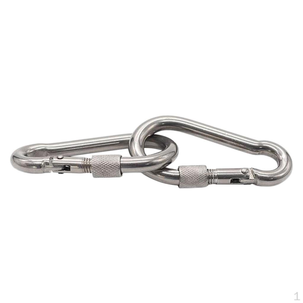 2 Pack Stainless Steel D Key Rings Hiking Clips Locking Carabiner for Camping Fishing And 60x30x6mm