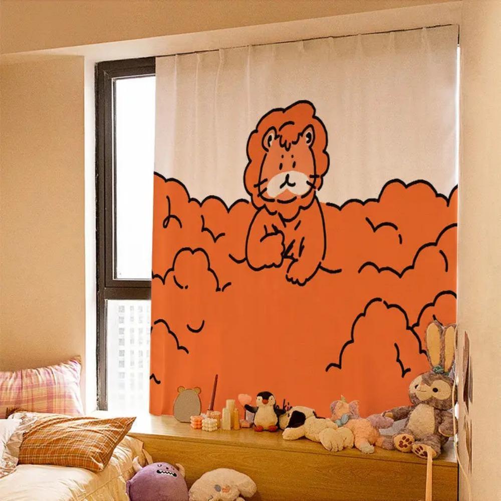 Kawaii Ins Curtain Fabric Punch-free Short Curtain Cartoon Curtains Self-adhesive Wall Cloth for Window Shading