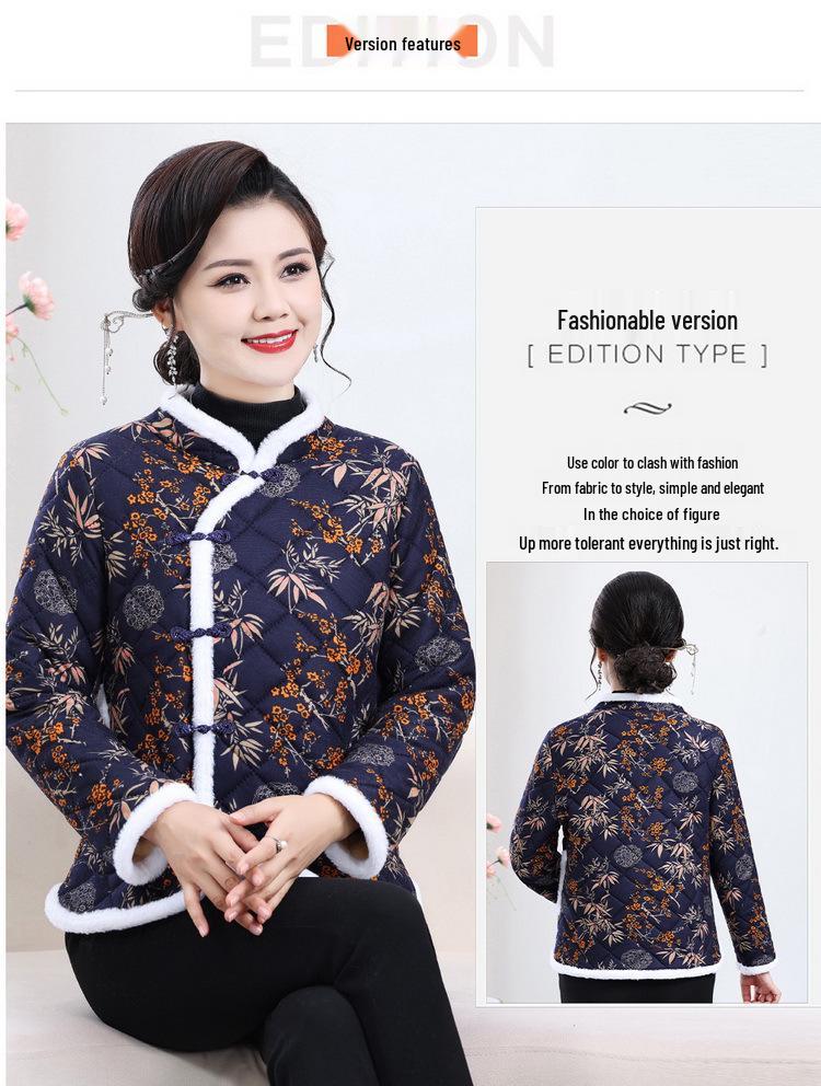 2025 Retro Floral Cotton Jacket for Middle-Aged and Elderly Women - Slimming, Belly-Covering, Fleece-Lined, Thick, and Warm