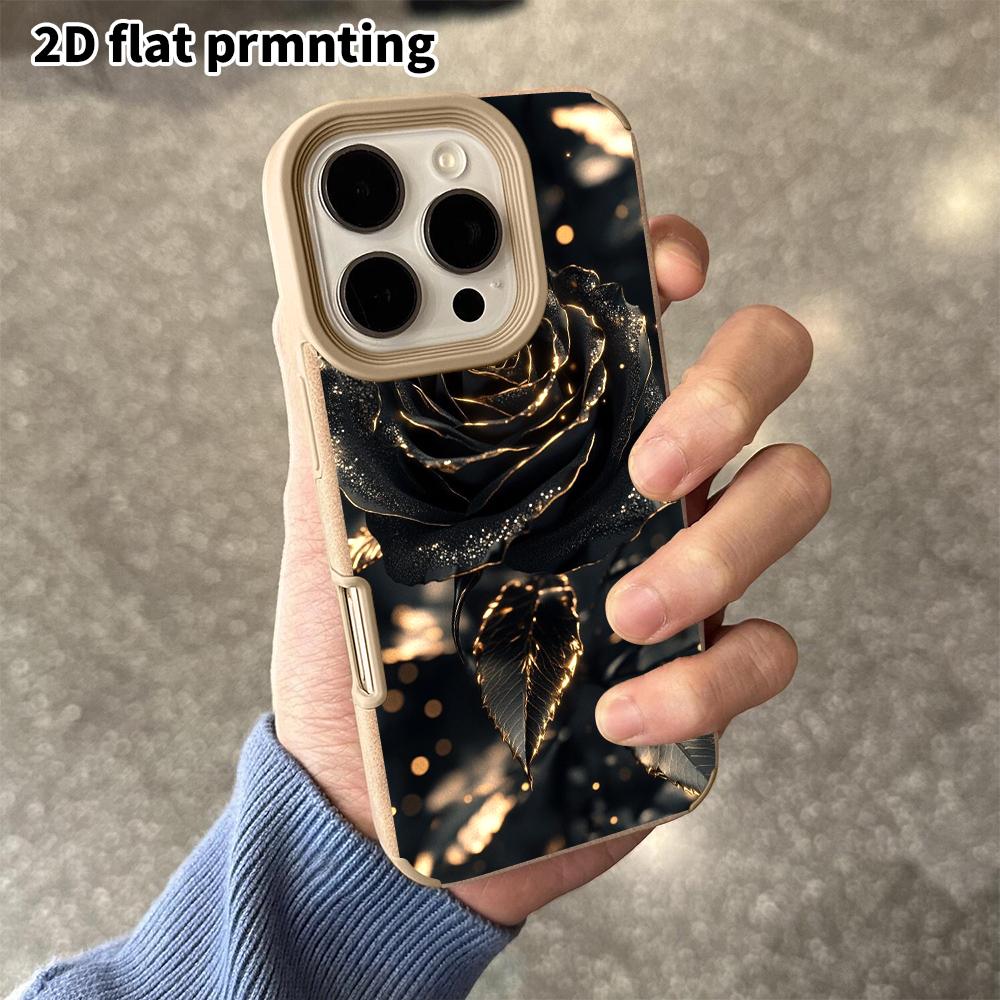 Phone Case: 2D flat lambskin suitable for iPhone 18, 17, 16, 15, 14, 13 Pro film protective case, bordered rose, Christmas and Halloween gift