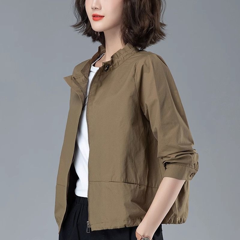 

Middle-Aged Women Spring & Fall Short Trench Coat Small Ladieswear New Winter Clothes Plus Size Casual Jacket Top Clothes Khaki [with lining]] 3XL