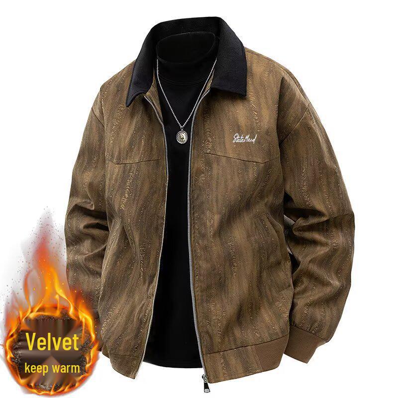 Korean Retro Wellington Gradient Jacket, Plus Velvet, Loose Fit - Trendy Men's Autumn/Winter Style