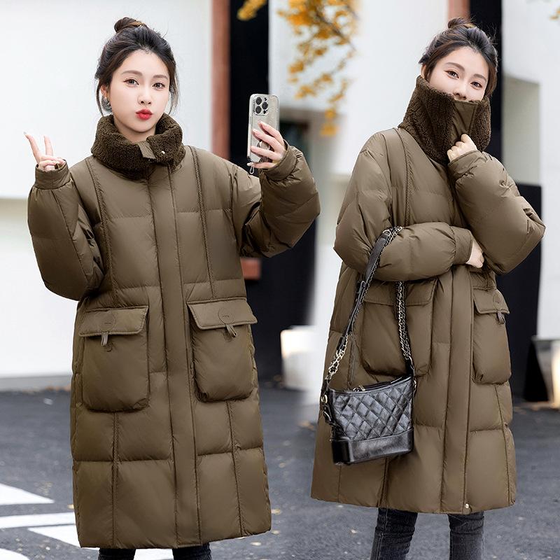 Down Cotton Jacket Women's Mid-length Winter Thickened and Explosive High-end Small Man Padded Jacket Korean Cargo Lamb Wool Cotton Jacket
