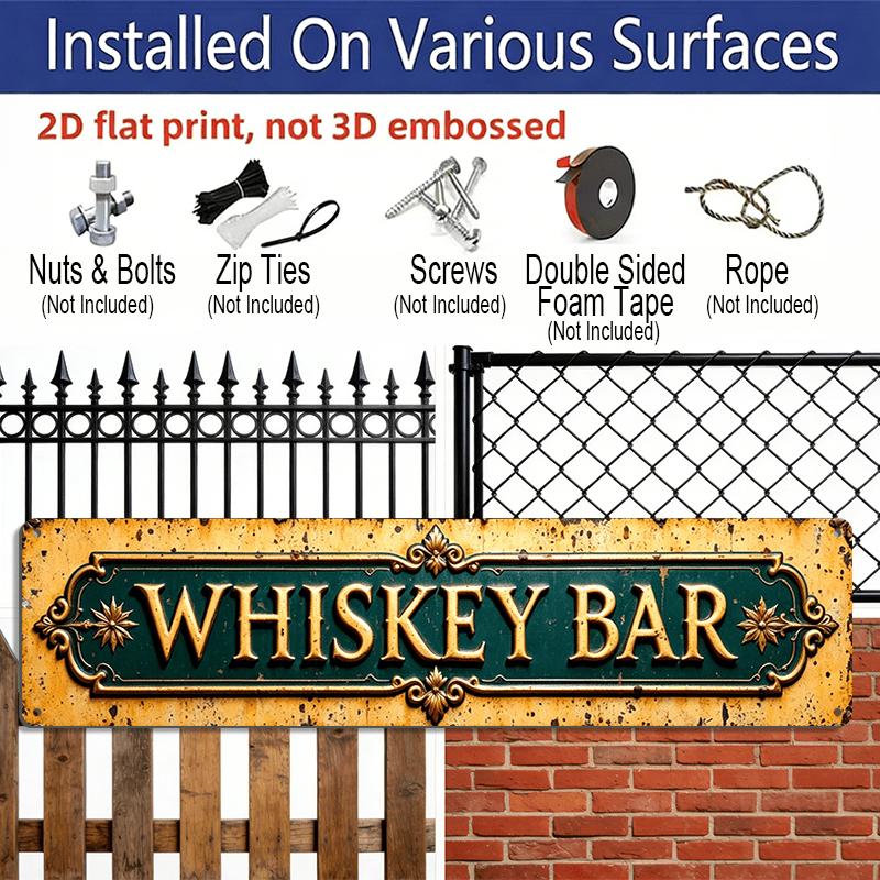 2D Flach, Vintage Europäische Whiskey-Bar-Etikett Aluminium Dekoschild - Grüne & Goldene Metall-Wanddekoration mit Goldenem Schriftzug & Stern-Akzent