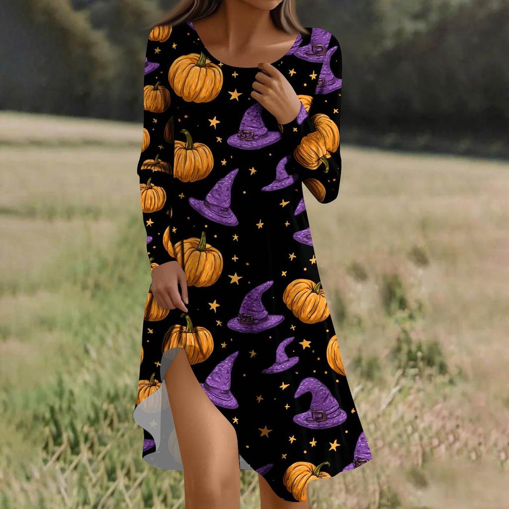 Long Sleeve Dress For Women Casual Loose Fit Print Dress With Pockets