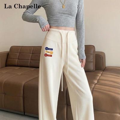 La Chapelle Damen High-Waist Gerade Hosen mit Kordelzug