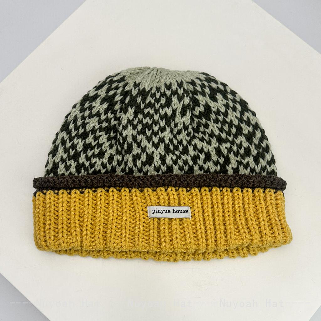 New Men Women Retro Patch Letters Color Block Knitted Hats Warm Fashion Outdoor Beanies Casual Versatile Fel Island Style ins