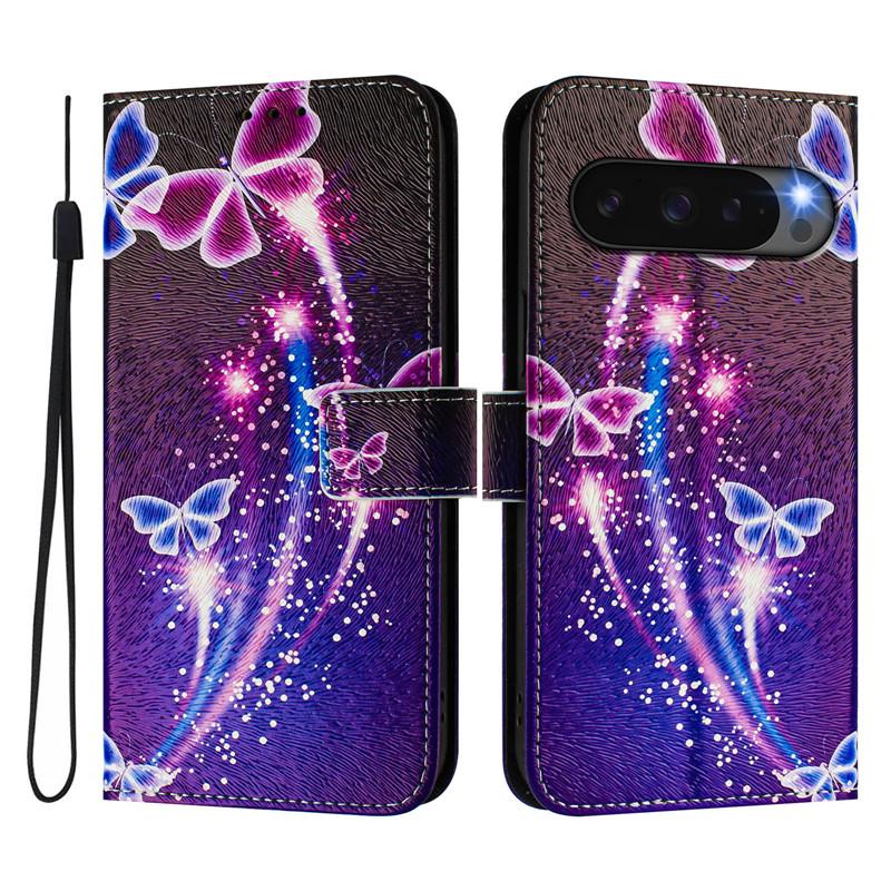 Luxus Flip Lederhülle für Google Pixel 10A 9A Flip Cover auf für Google Pixel 10 9 Pro XL 5G Coque Brieftaschentaschen Blumenhüllen