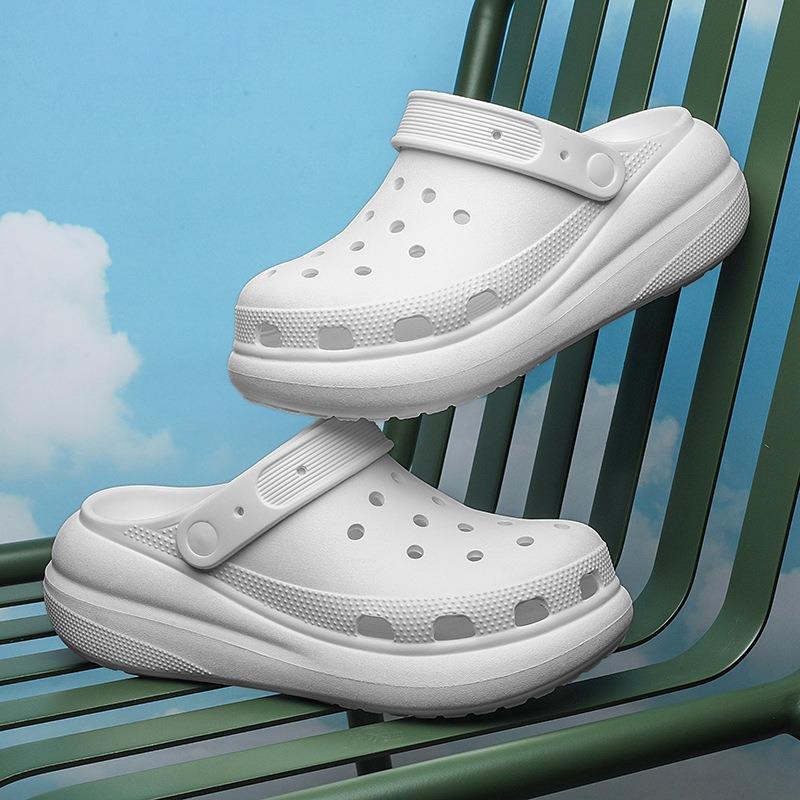 Plain board puffs EVA hole shoes for women's summer new thick-soled heightening non-slip beach cool slippers for women