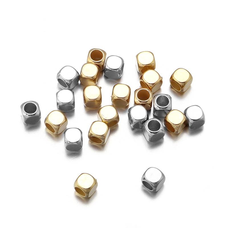 200pcs/Lot CCB Square Large Hole Beads Gold Silver Color Loose Spacer Big Hole Bead for Jewelry Making DIY Findings Accessories