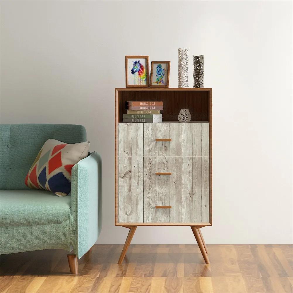 Papel de Parede Adesivo 45cm Decoração de Quarto Madeira Retro PVC Impermeável Adesivos de Parede Decoração de Casa