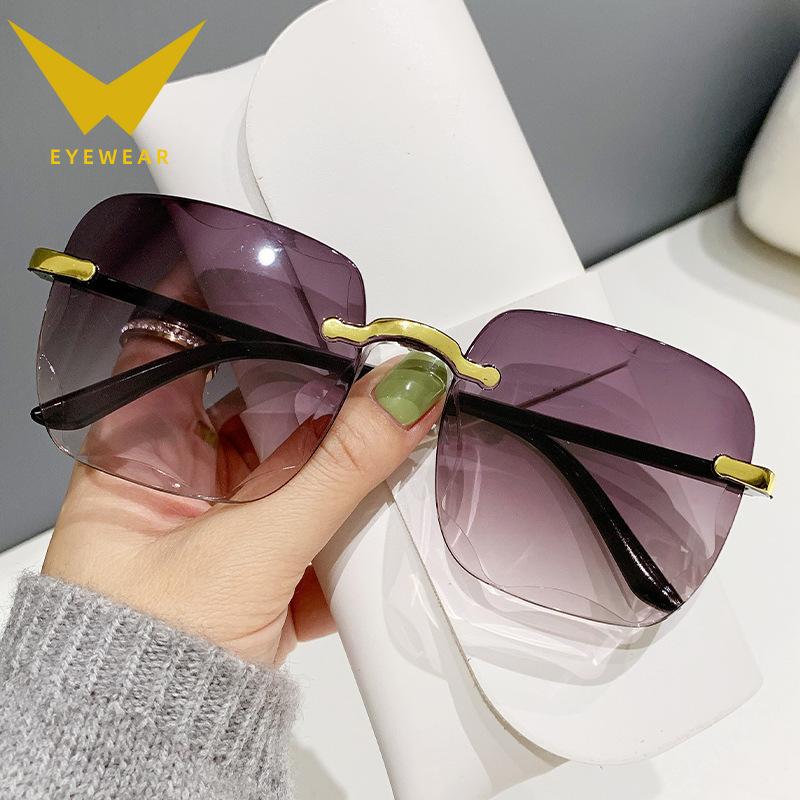 Frameless Trimmed Square Sunglasses Women'S Round Face Plain Sunglasses Gradual Change Glasses