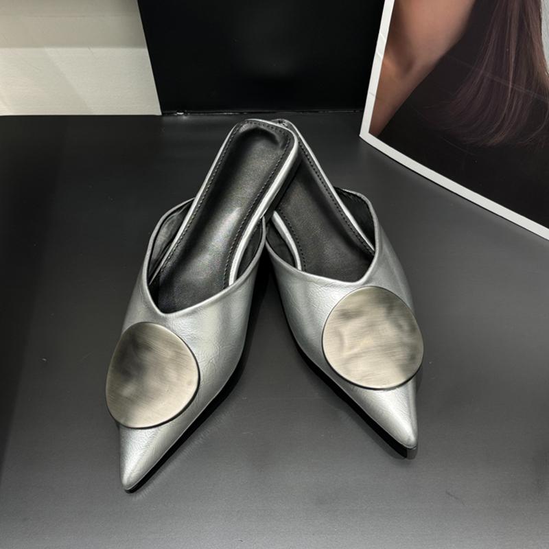 

Vintage Women s Spring Summer Flats Mules Slippers Shoes Fashion Slip-On Dress Slides for Ladies Street Style Muels 35 срібний