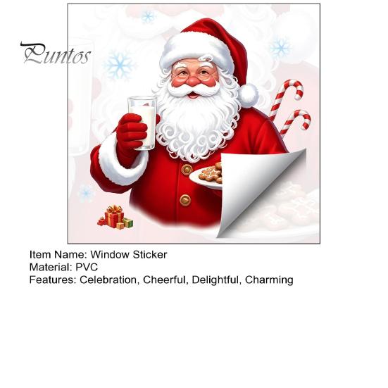 Reusable Static Window Film Christmas Santa Claus Clings, Holding Milk And Cookies Creative Holiday Gifts for Friends Glass Decals, Winter Sticker