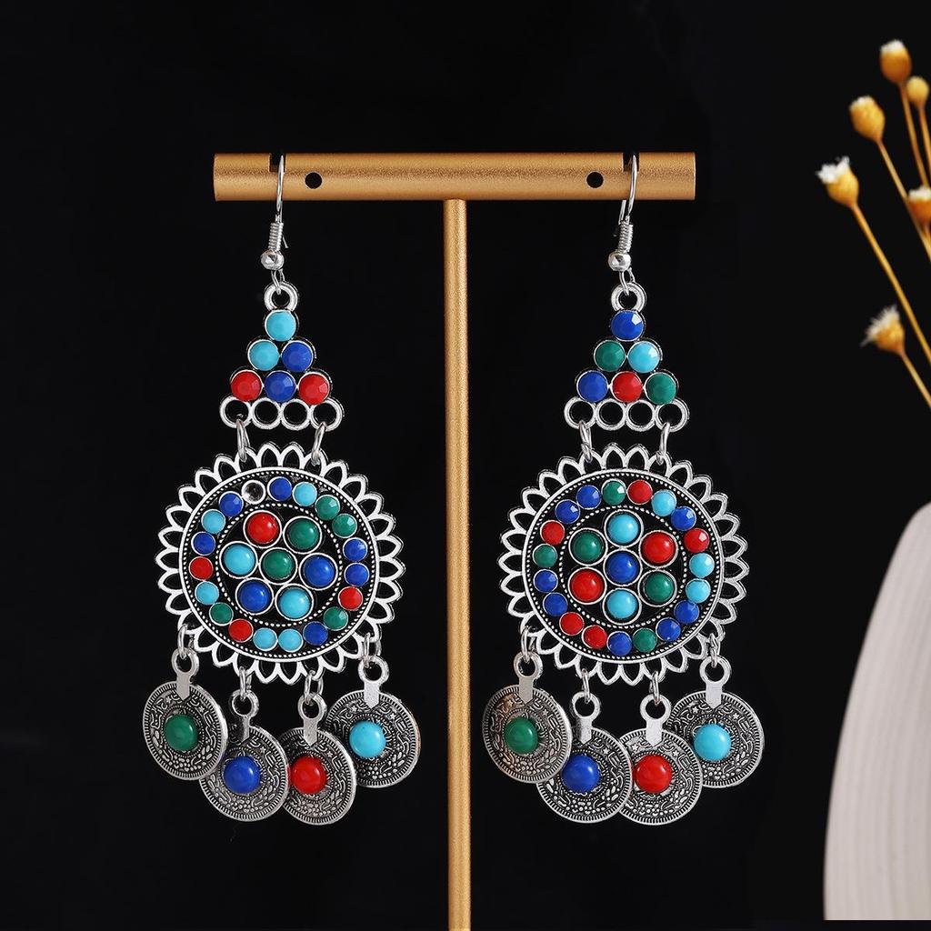 Bohemian Ethnic Oval Tassel Earrings with Beads