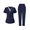 Women's Uniforms Quick Dry Fabrics V-Neck With Pockets Short Sleeves Long Pants Solid Color Workwear Suit
