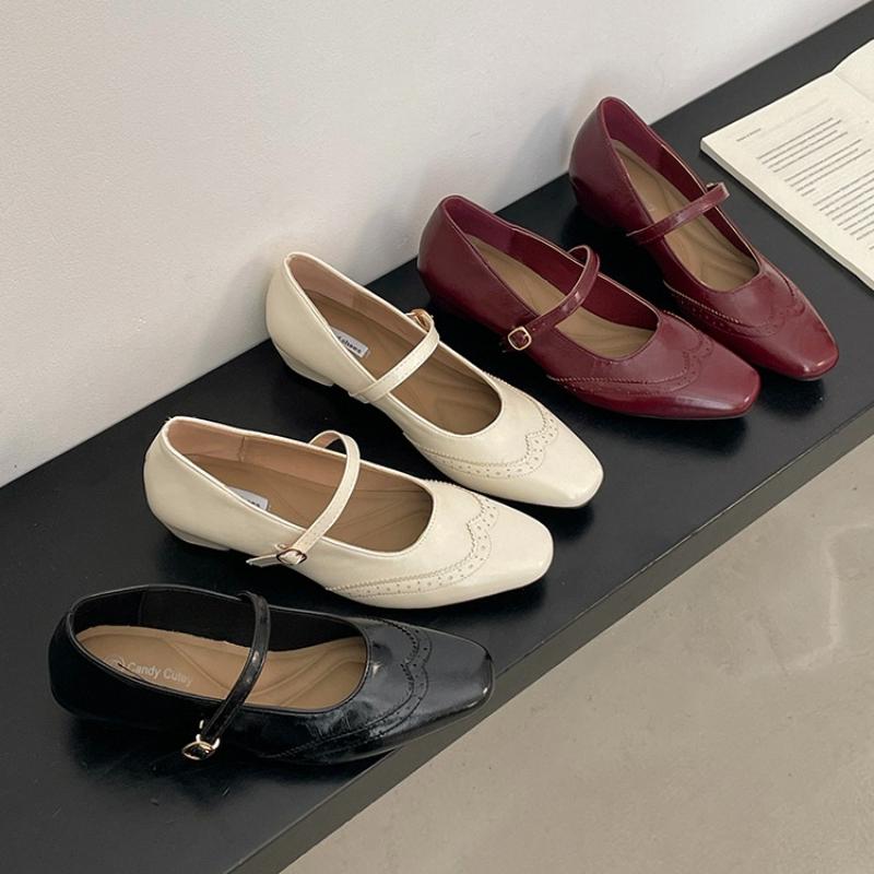 Vintage Square Toe Thick Heel Women Mary Jane Shoes Concise Buckle Strap Shoes 2026 New Female Elegant Dress Leather Pumps