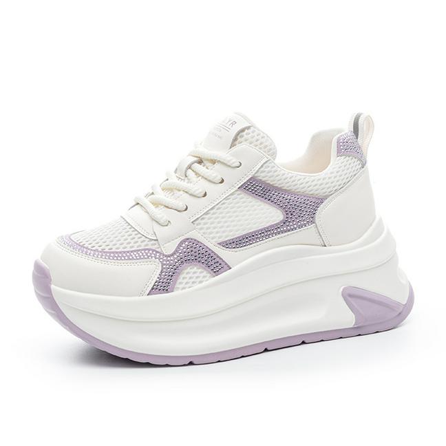 Fashion 8CM Popular Elder Shoes 2025 Summer New Versatile Mesh Breathable Women's Shoes Thick Bottom Inner Height Casual Sports