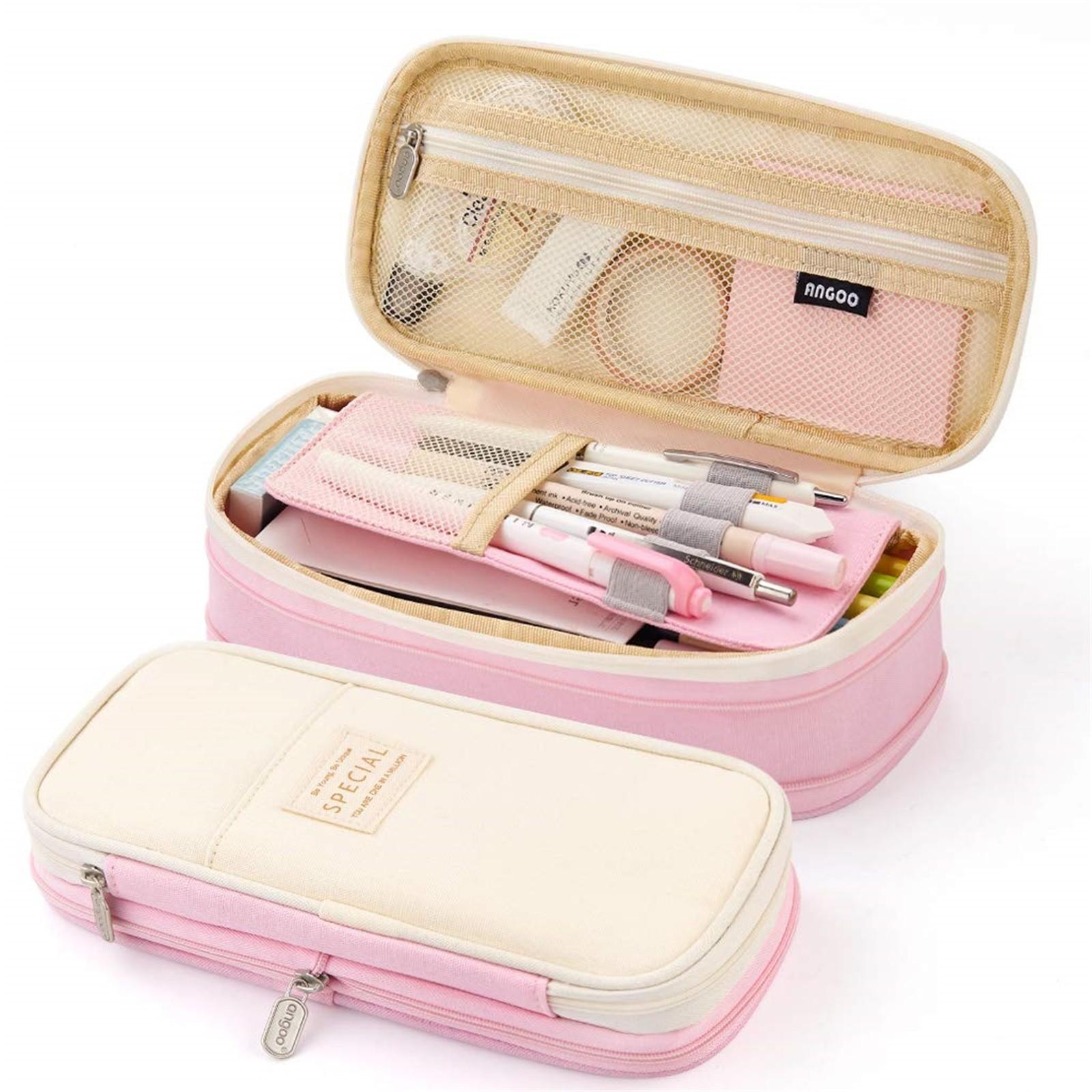 

Пенал большой емкости пенал сумка для хранения для студента девушки взрослого колледжа школьный органайзер One Size светло-розовый