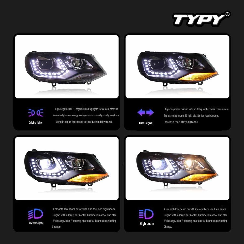 LED Headlight Assembly with Xenon and Turn Signals for 11-15 VW Touareg