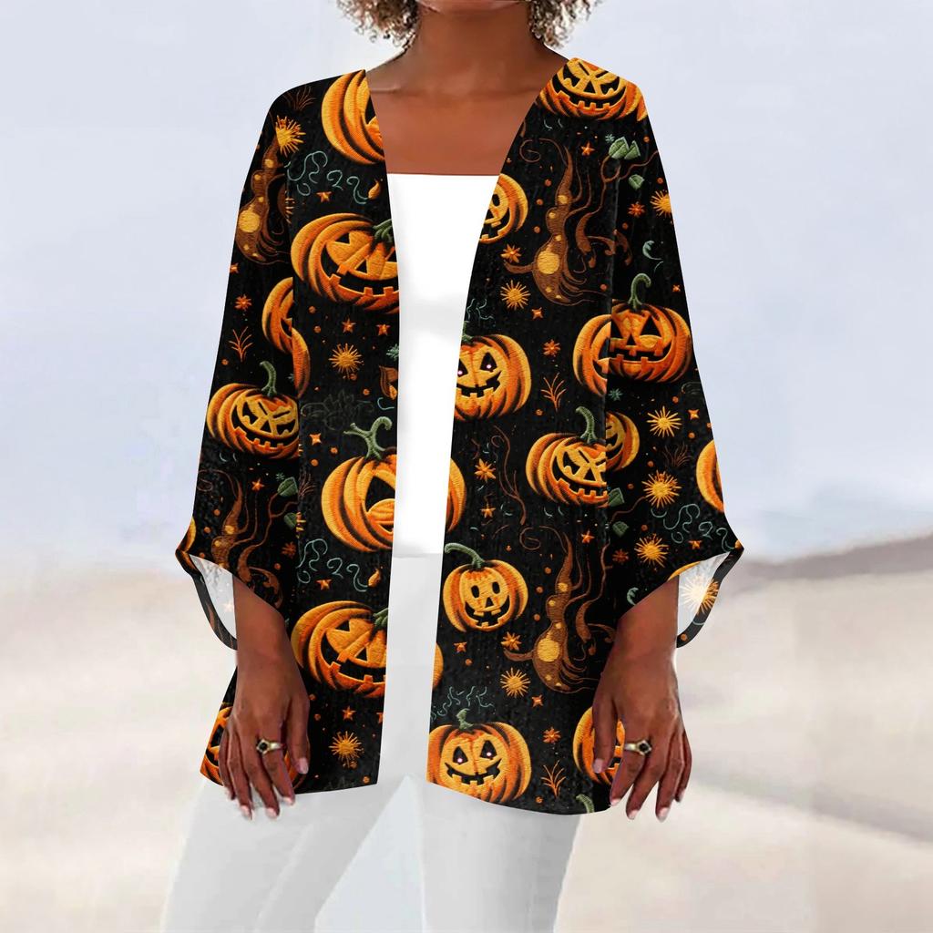 Women's Casual Fashion Print Light Medium Long Coat Cardigan