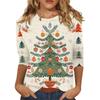 Women's O-Neck 3/4 Sleeve Christmas Print Top