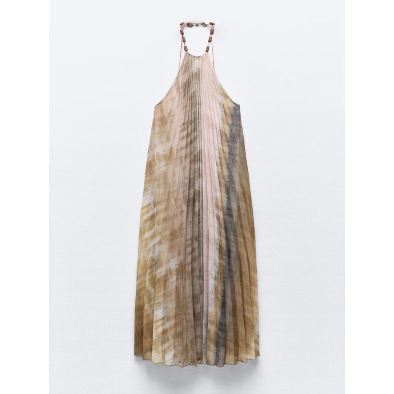 Za2024 Summer New Product Women's Clothes Vacation Style off-the-Shoulder Tie-Dye Hanging Collar Pleated Dress 3666096 330