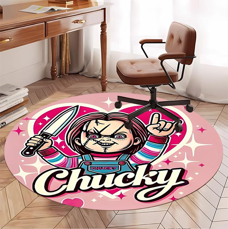 Bride of Chucky Pattern Round Rug, Indoor/Outdoor Mat, for Picnic, Gameroom, Bedroom, Office, Living Room, Home Decor Carpet, Birthday Gift