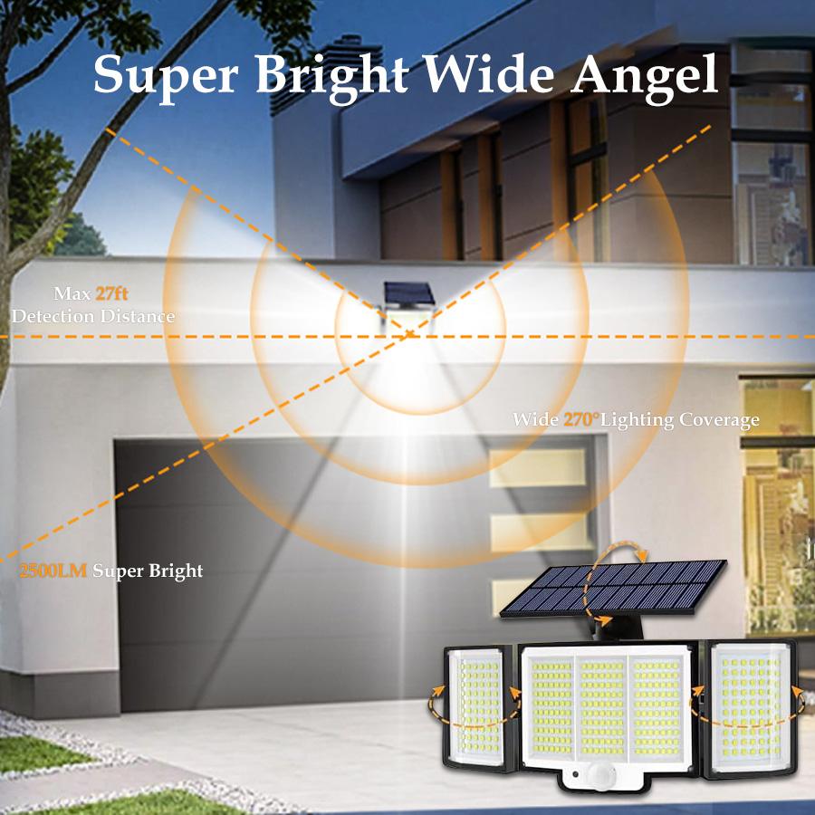 348 LED Motion Sensor Outdoor Light with RC Solar Outdoor Bright 3 Head Solar Flood IP65 Waterproof Security Detection Light