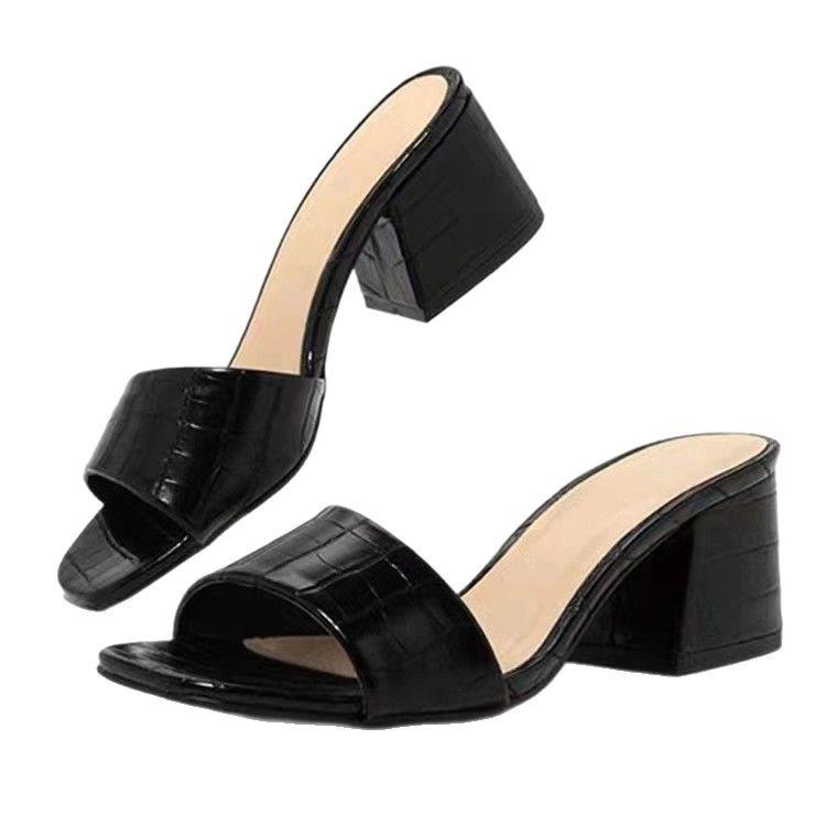 African Coarse Heel High Heel Slippers Women's Head with Slippers Women Heels Slippers