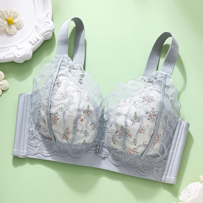 

Ultra-thin gathered seamless steel ring adjustable breast anti-sagging full cup bra 36/80BCD серо голубой