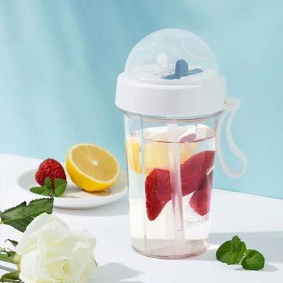 Plastic Double Drinking Cup Dual Straw Separate Transparent Plastic Bottle New Couple Water Mug