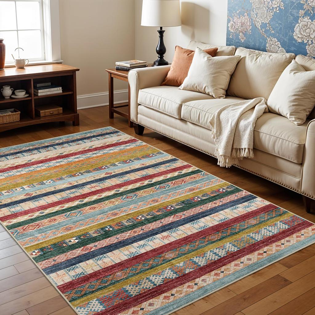 Modern Minimalist Striped Area Rug – Soft Plush Non-Slip Stain Resistant Wear-Resistant Living Room Carpet Floor Mat