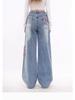 Women's Plaid Patchwork Wide-Leg Jeans with Bow Tie - Trendy Spring Casual Trousers